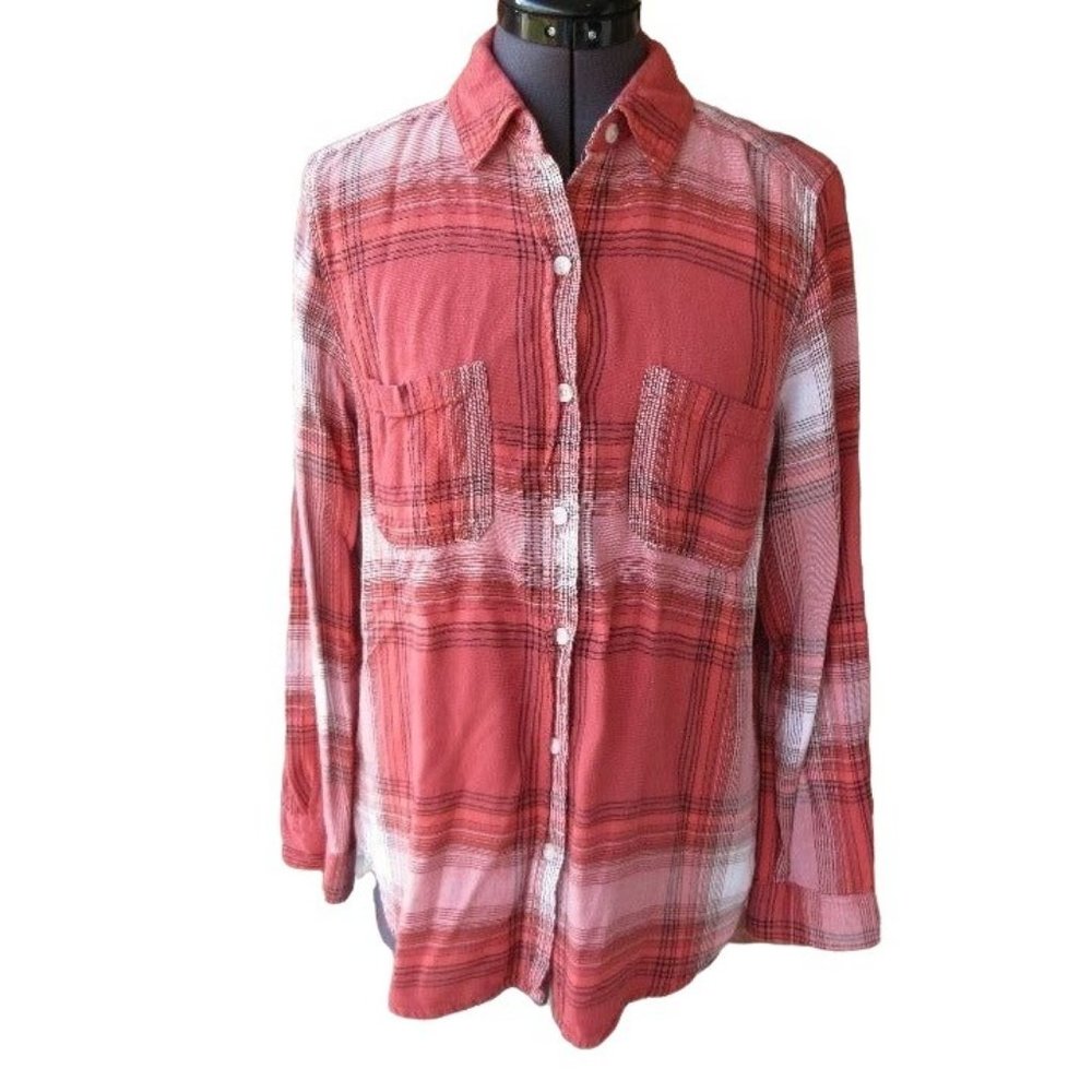 Mossimo Boyfriend Fit Plaid Button-Front Shirt Long-Sleeve M Oversized